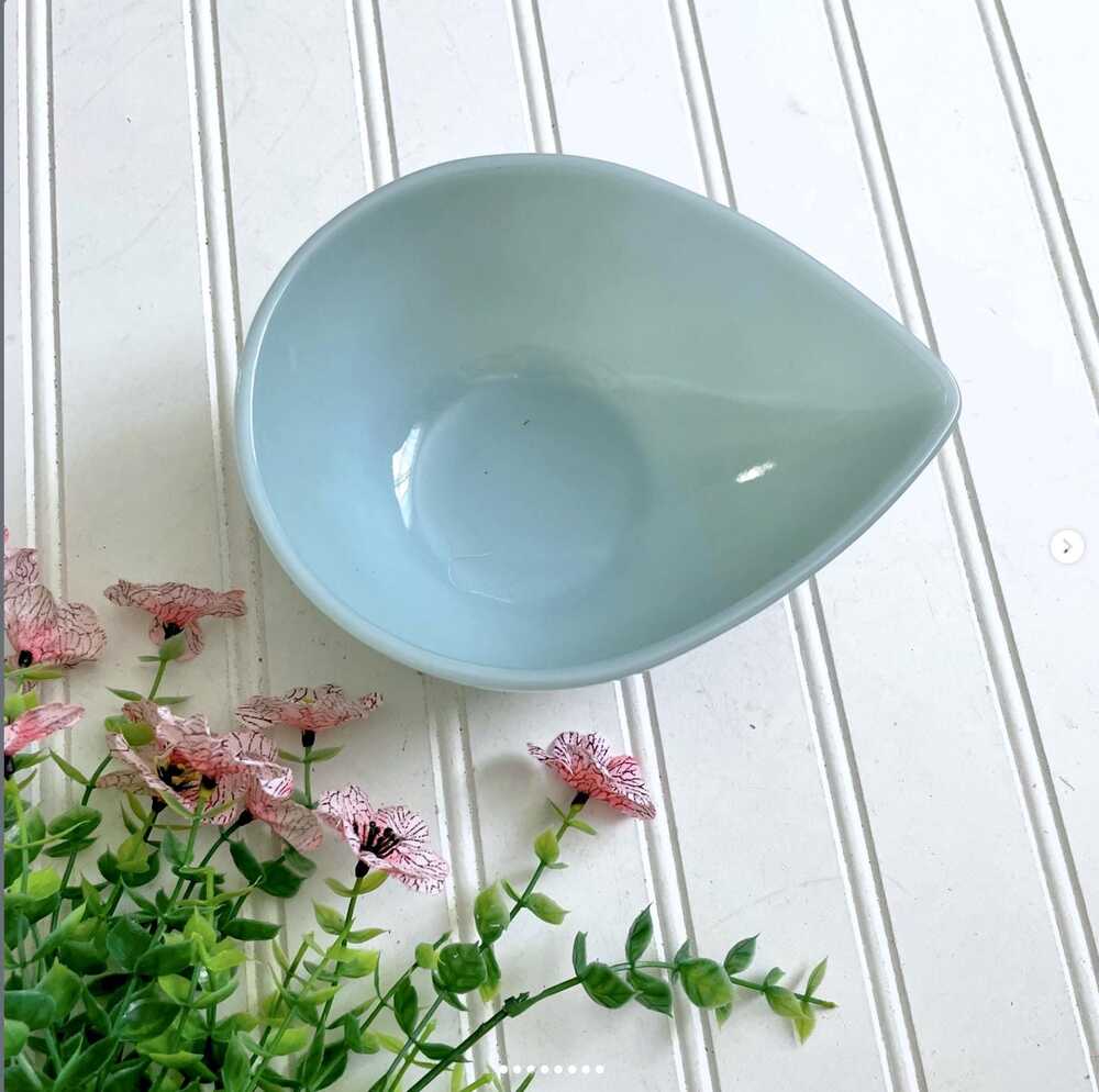 Vintage Delphite Blue Bowl Milk Glass USA Fire King Swedish Modern 1940s 6.5"